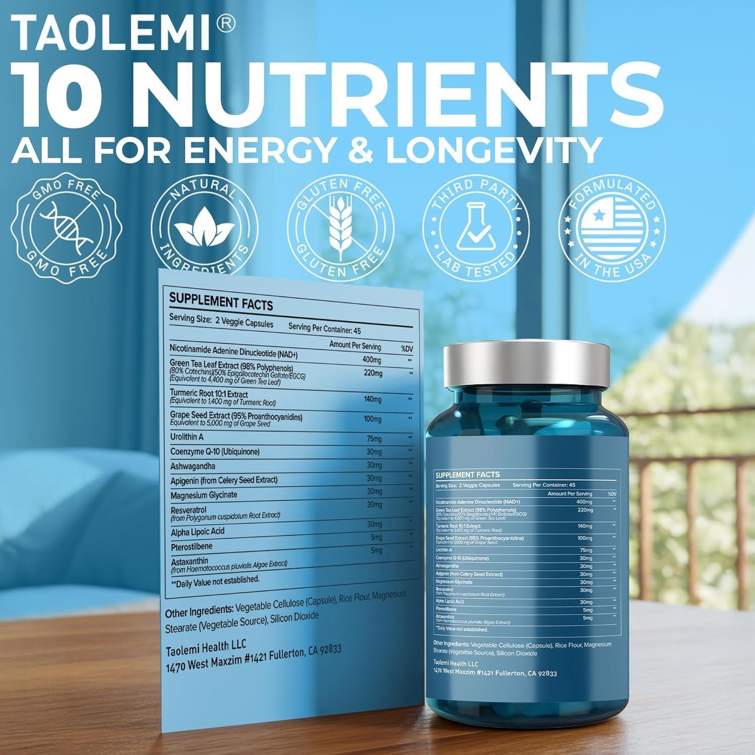 NAD Plus Supplement 11465MG 10-in-1 Problend Resveratrol 2