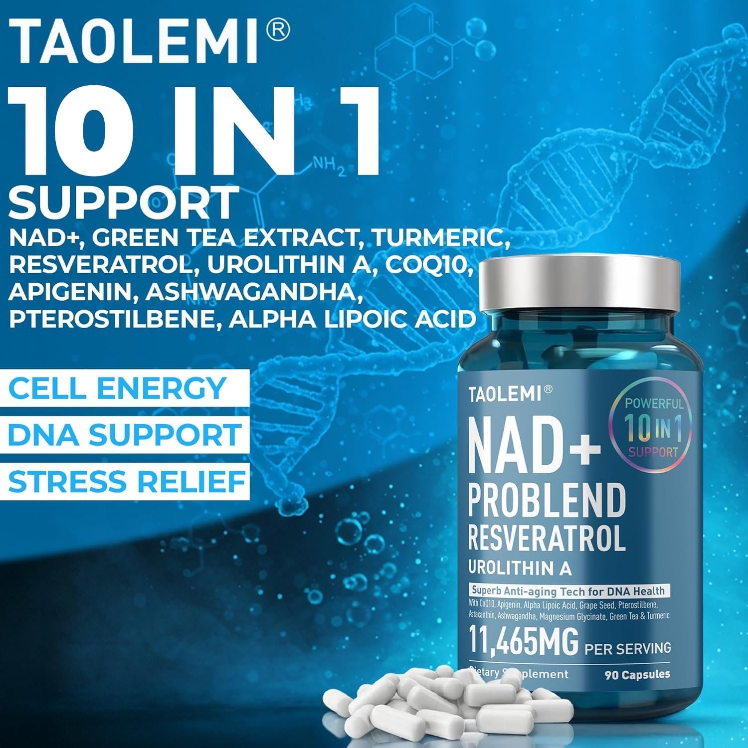 NAD Plus Supplement 11465MG 10-in-1 Problend Resveratrol 5