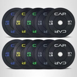 CAP Barbell 2-Inch Olympic Bumper Plate Weight Set with 6 Post Rack