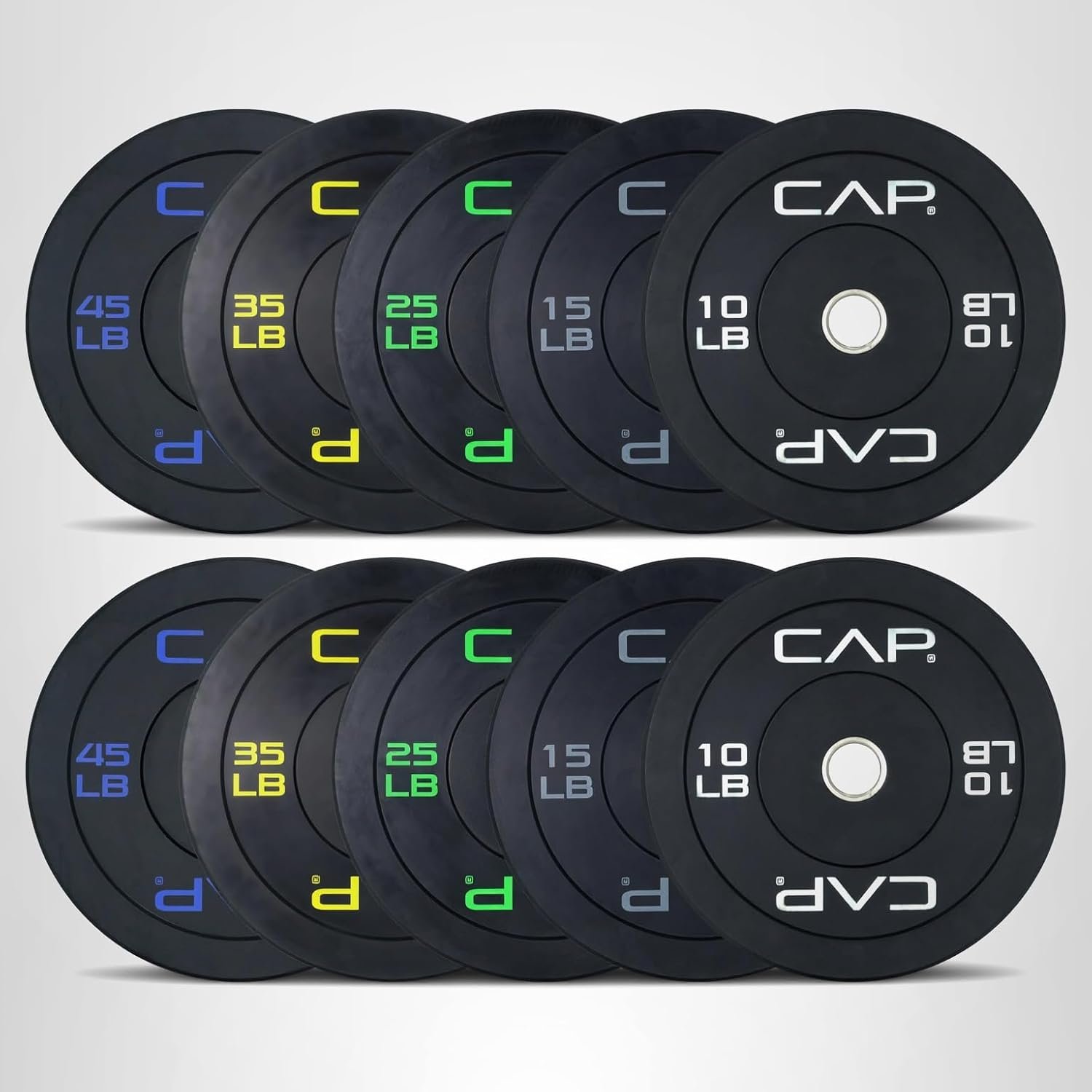 CAP Barbell 2-Inch Olympic Bumper Plate Weight Set with 6 Post Rack