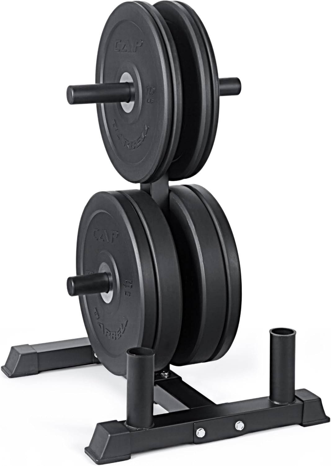 CAP Barbell 2-Inch Olympic Bumper Plate Weight Set with 6 Post Rack