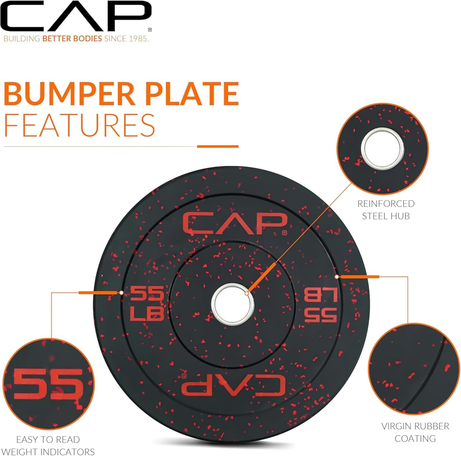 CAP Barbell 2-Inch Olympic Bumper Plate Weight Set - Image 3