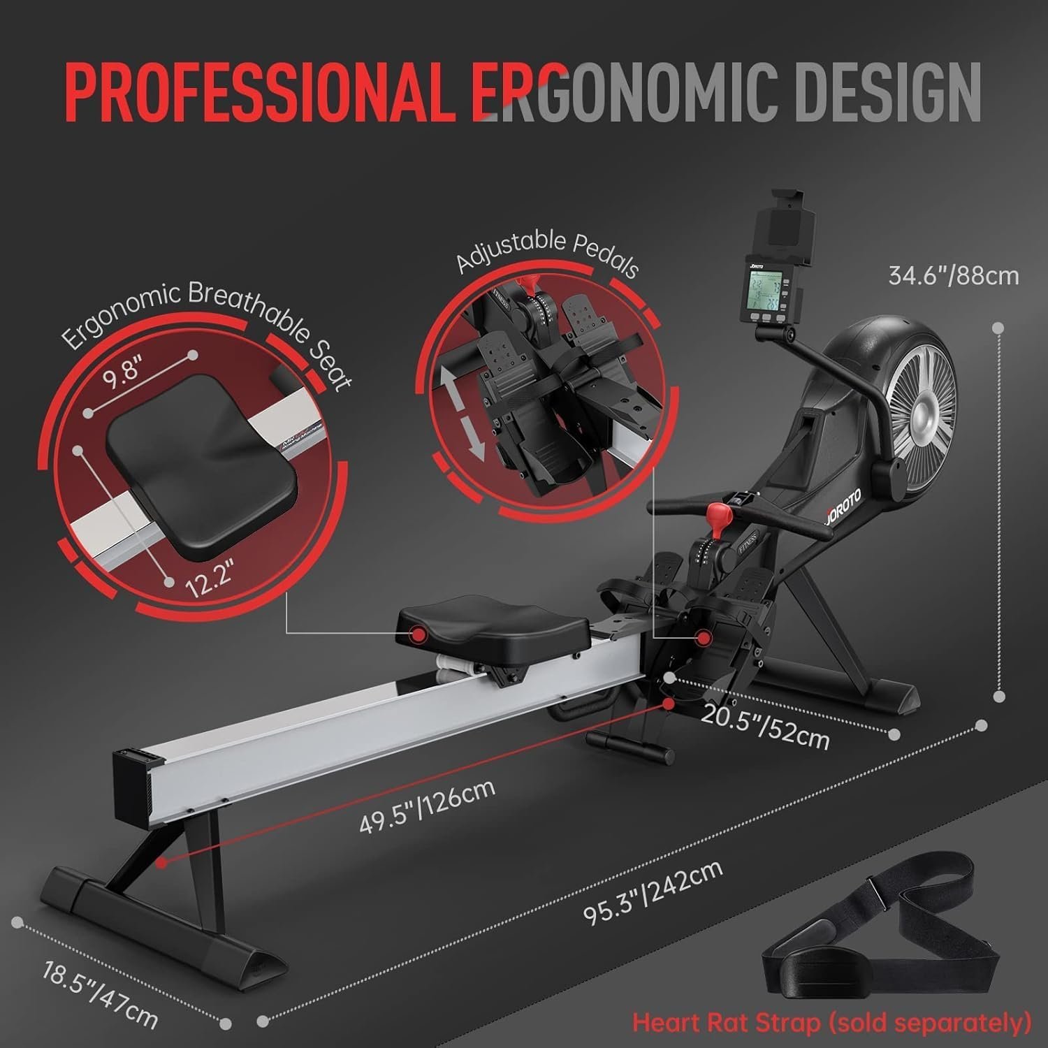 JOROTO Rowing Machine for Home Air Magnetic Foldable - Image 5