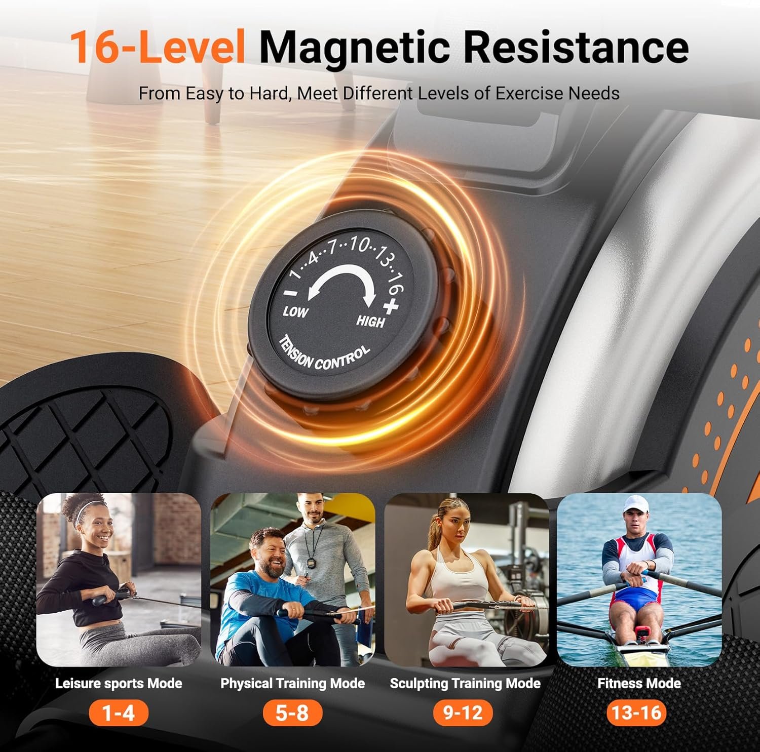Magnetic Rower with 16 Levels of Workout Resistance 3