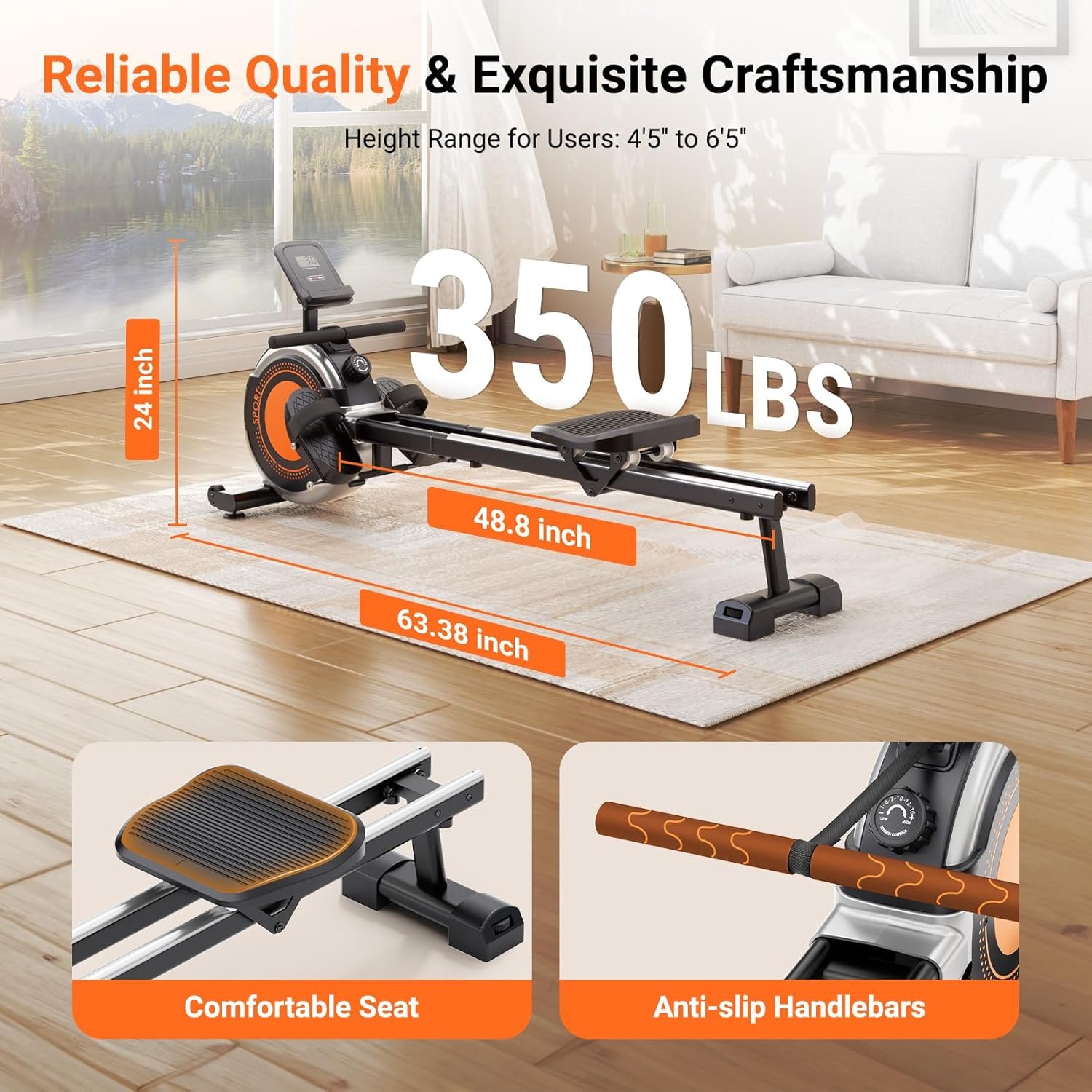 Magnetic Rower with 16 Levels of Workout Resistance 5