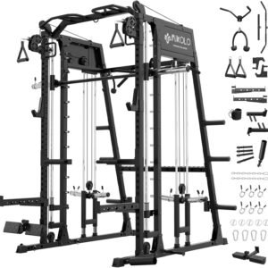 Mikolo Smith Machine 2200lbs Squat Rack with LAT-Pull Down System and Cable Crossover Machine