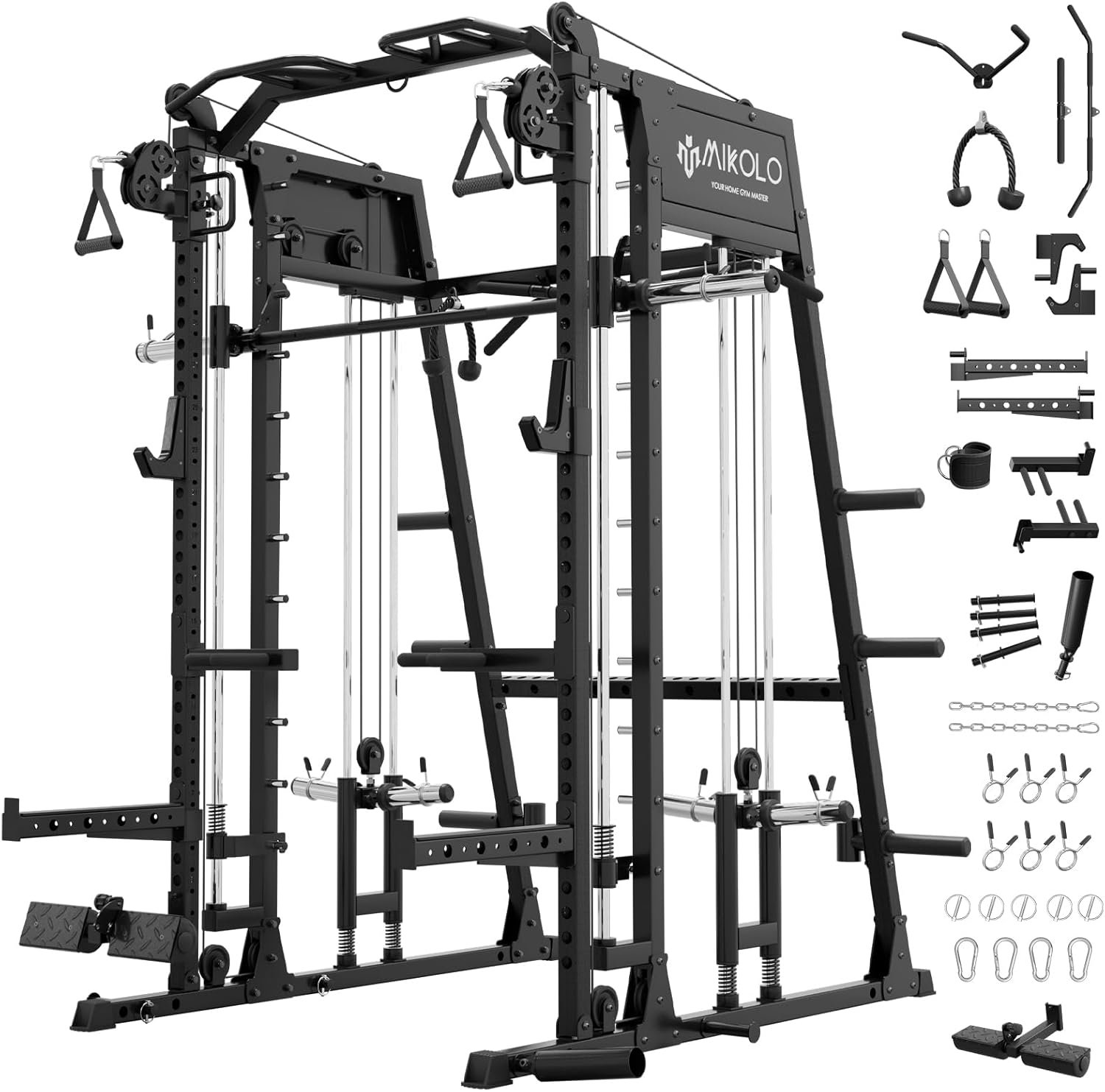 Mikolo Smith Machine 2200lbs Squat Rack with LAT-Pull Down System and Cable Crossover Machine