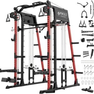 Mikolo Smith Machine 2200lbs Squat Rack with LAT-Pull Down System