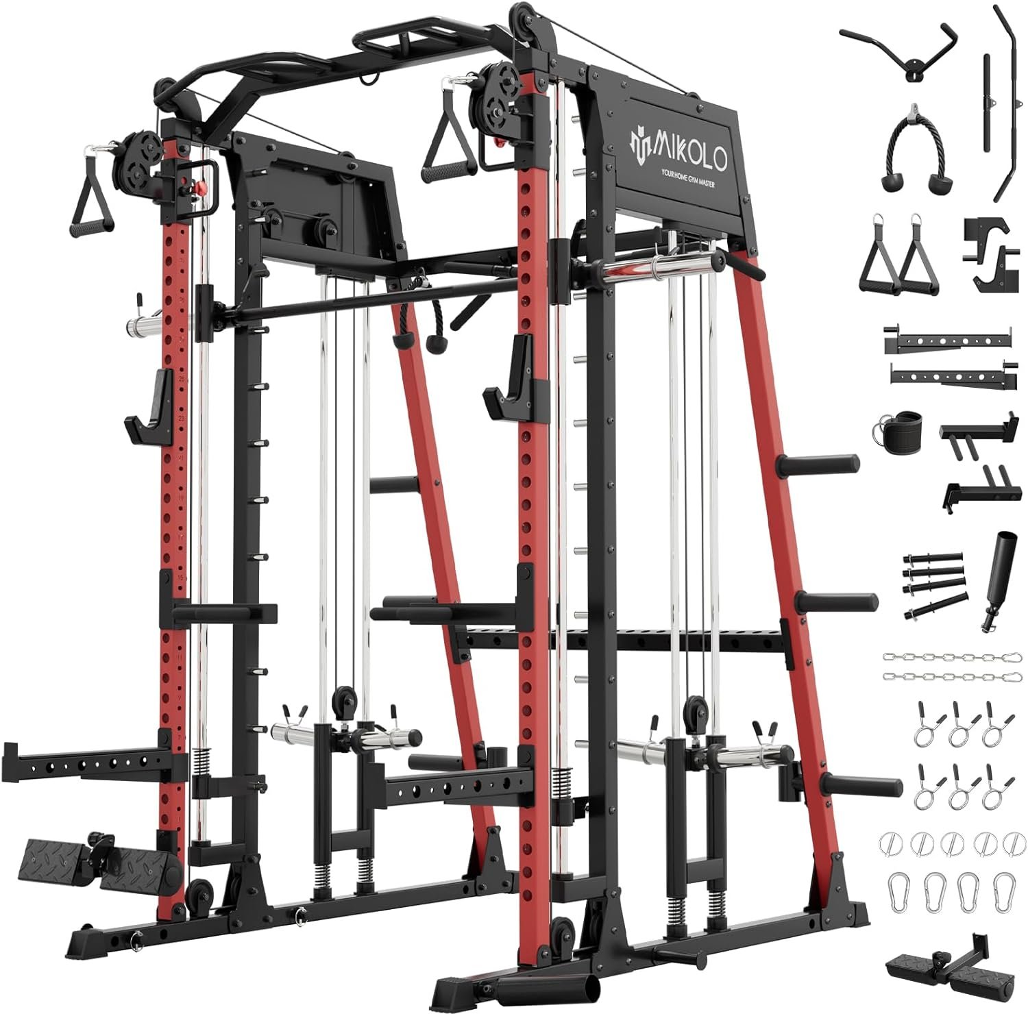 Mikolo Smith Machine 2200lbs Squat Rack with LAT-Pull Down System