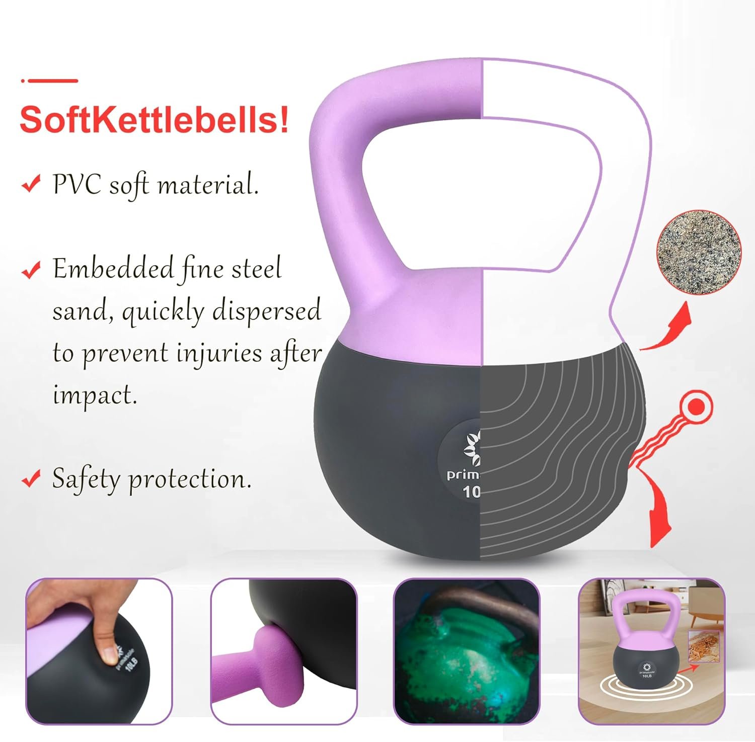 Primasole Soft Kettlebell - Anti-Slip Grip Neoprene Material Light Gray or Light Blue 3