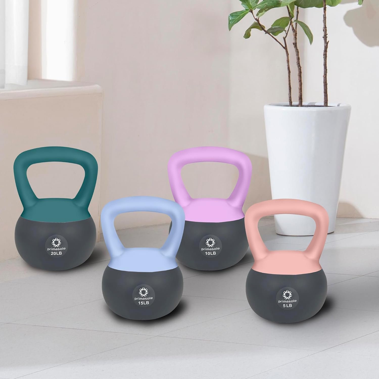 Primasole Soft Kettlebell - Anti-Slip Grip Neoprene Material Light Gray or Light Blue 6