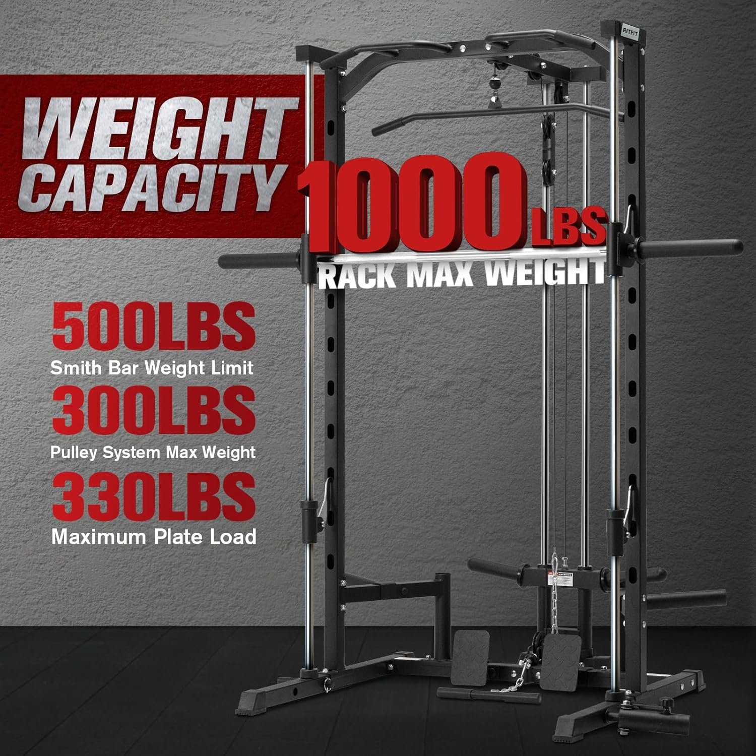 RitFit Smith Machine Power Rack with LAT-Pull Down System - Image 4