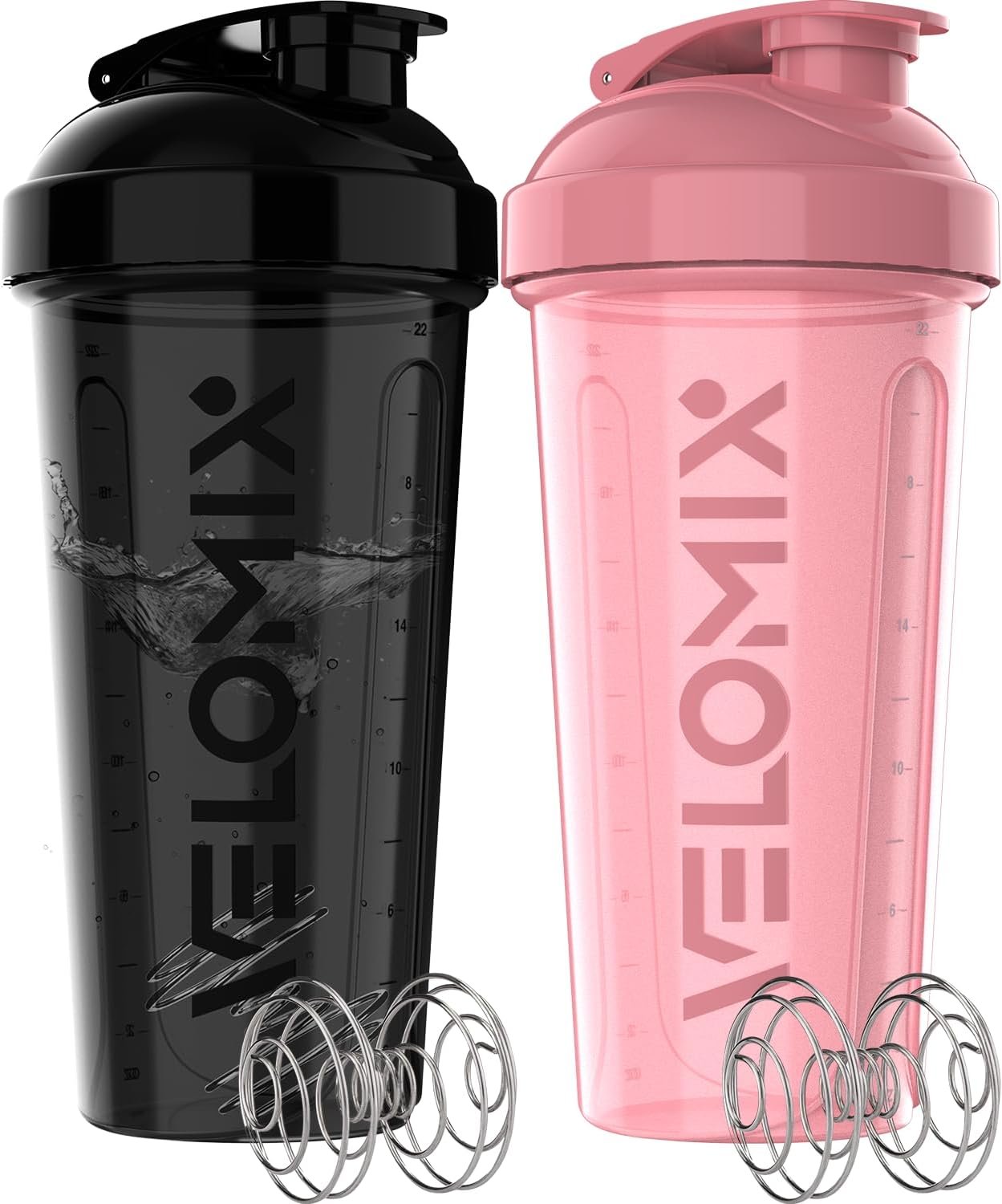 VELOMIX 2 Pack 28 oz Protein Shaker Bottles for Protein Mixes