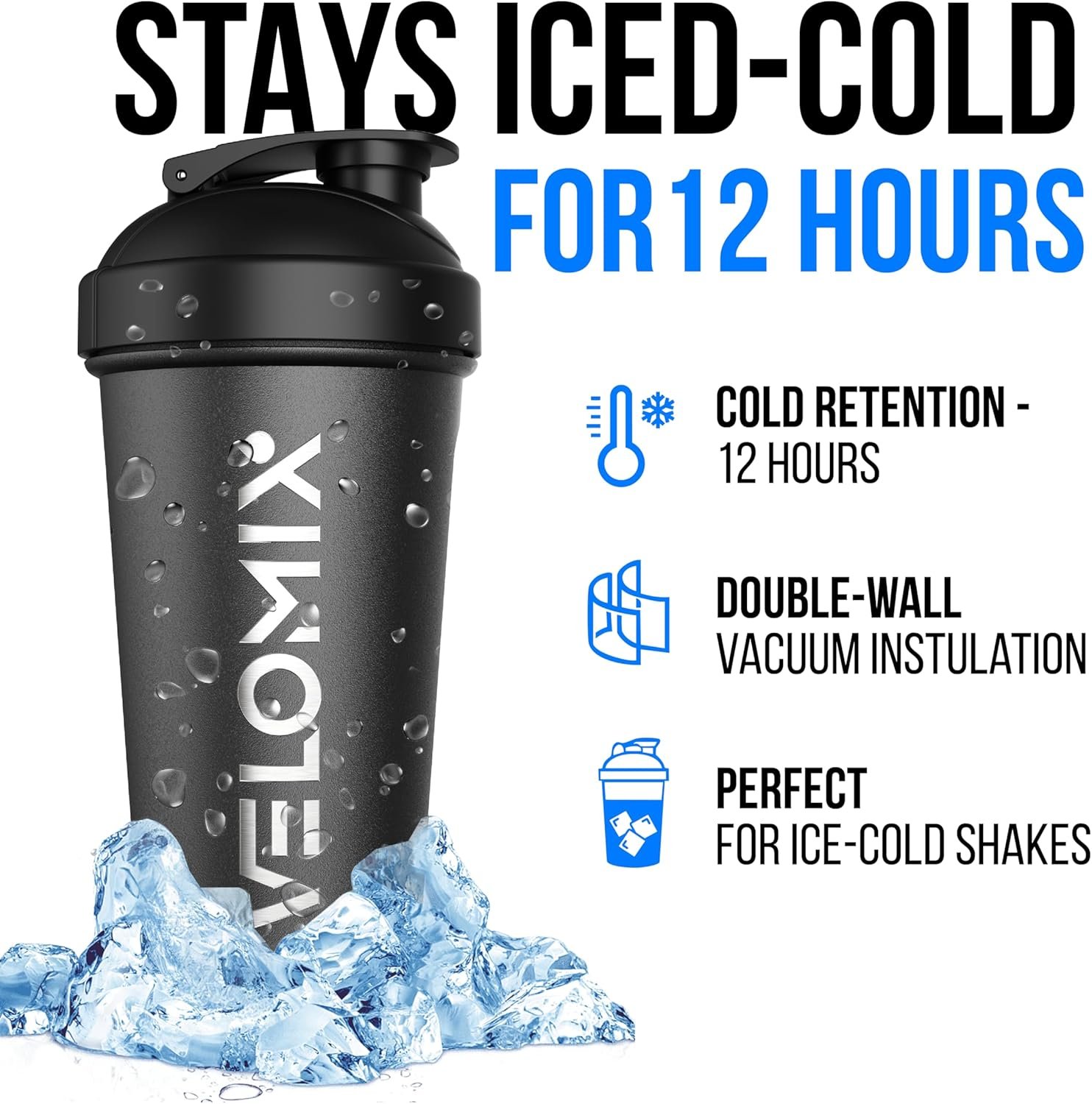 VELOMIX 24 oz Stainless Steel Shaker Bottle with Wire Whisk - Image 4