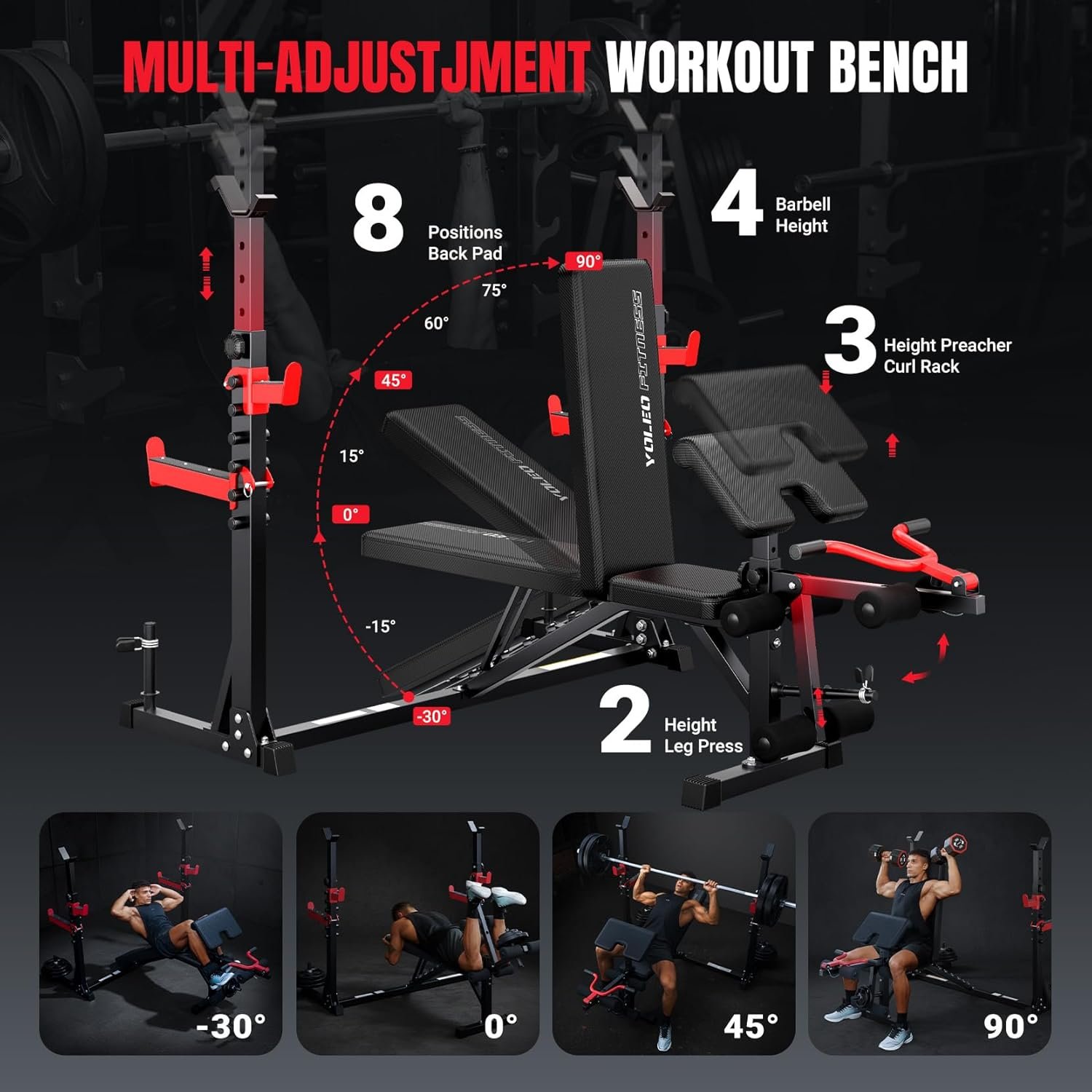 YOLEO 1980LBS Adjustable Weight Bench Set 4