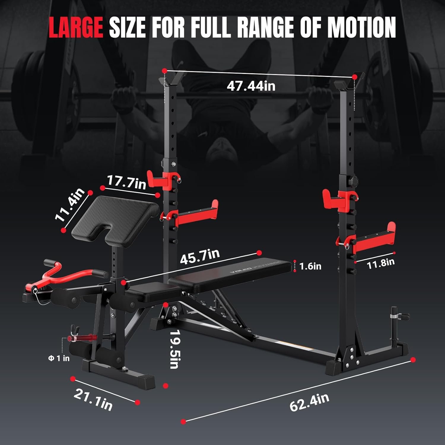 YOLEO 1980LBS Adjustable Weight Bench Set 6