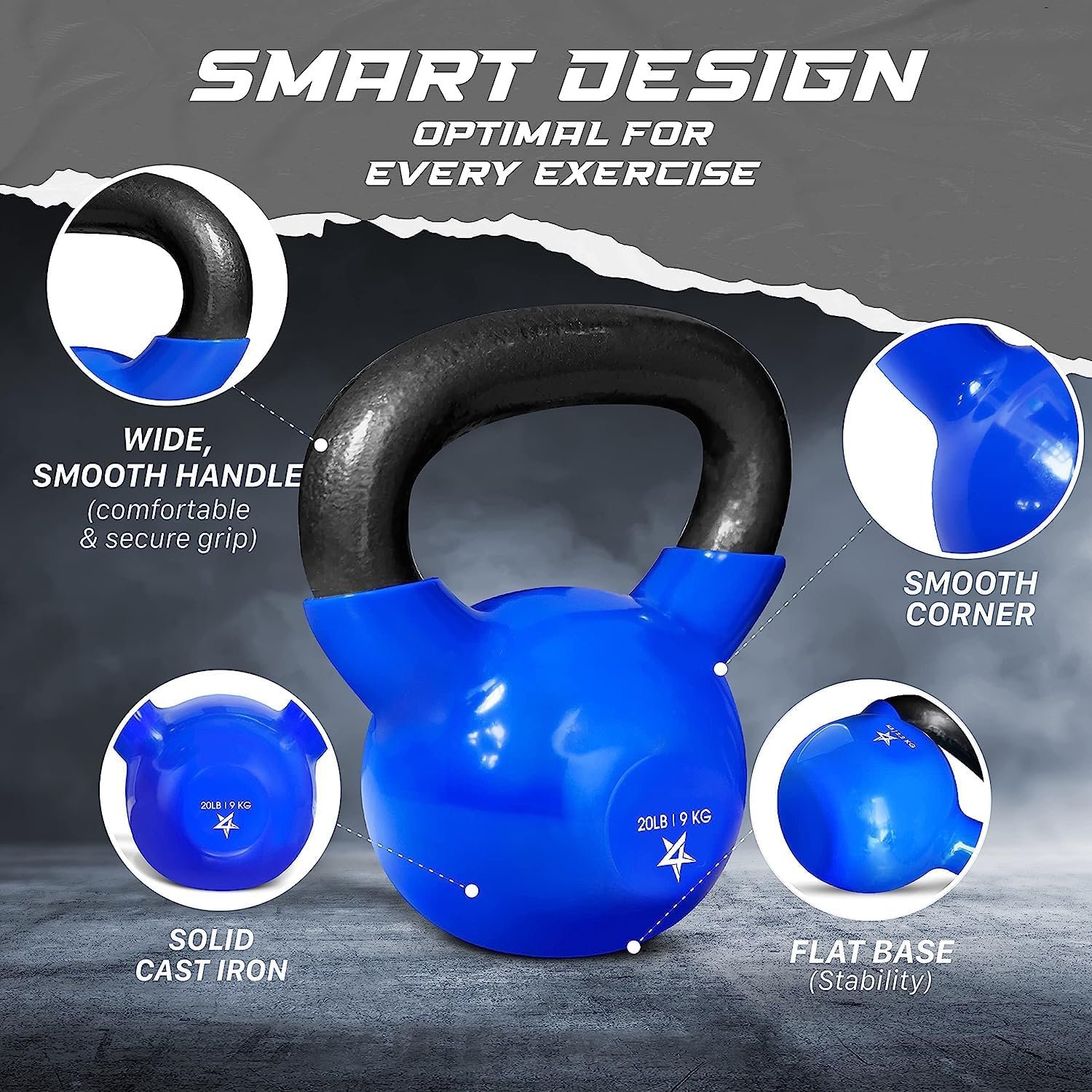 Yes4All Kettlebell 5-100 LB Vinyl Coated Cast Iron Strength Training Kettlebells 3