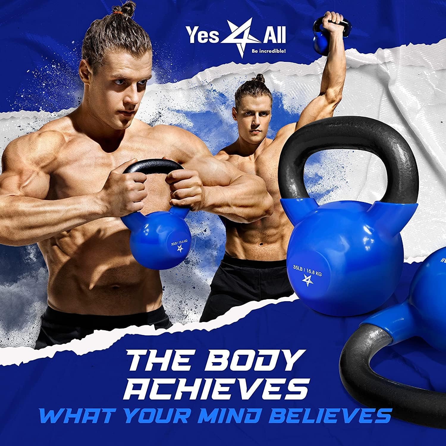 Yes4All Kettlebell 5-100 LB Vinyl Coated Cast Iron Strength Training Kettlebells 5