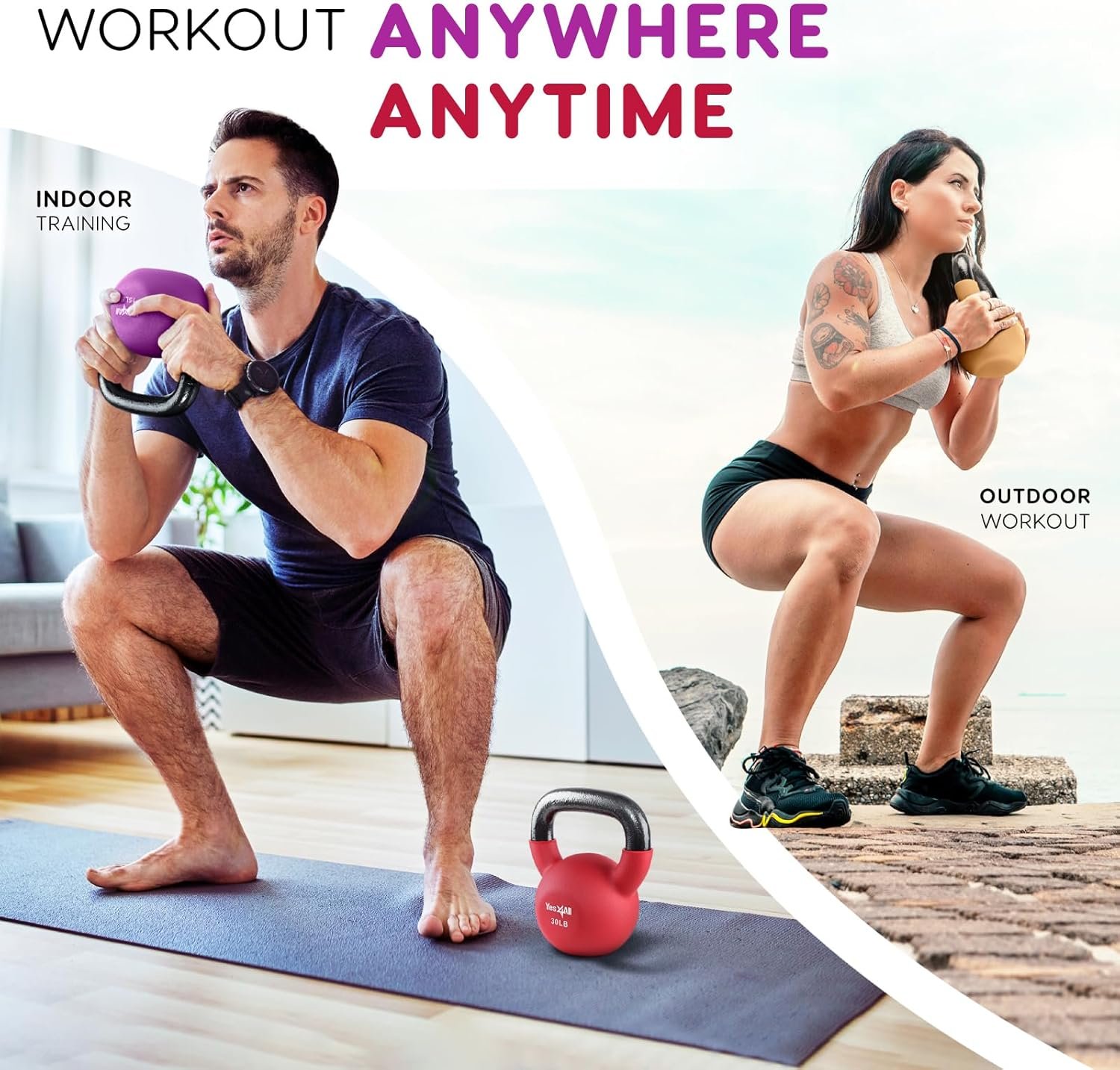 Yes4All Kettlebell 5-65 LB Neoprene Coated Cast Iron Kettlebells