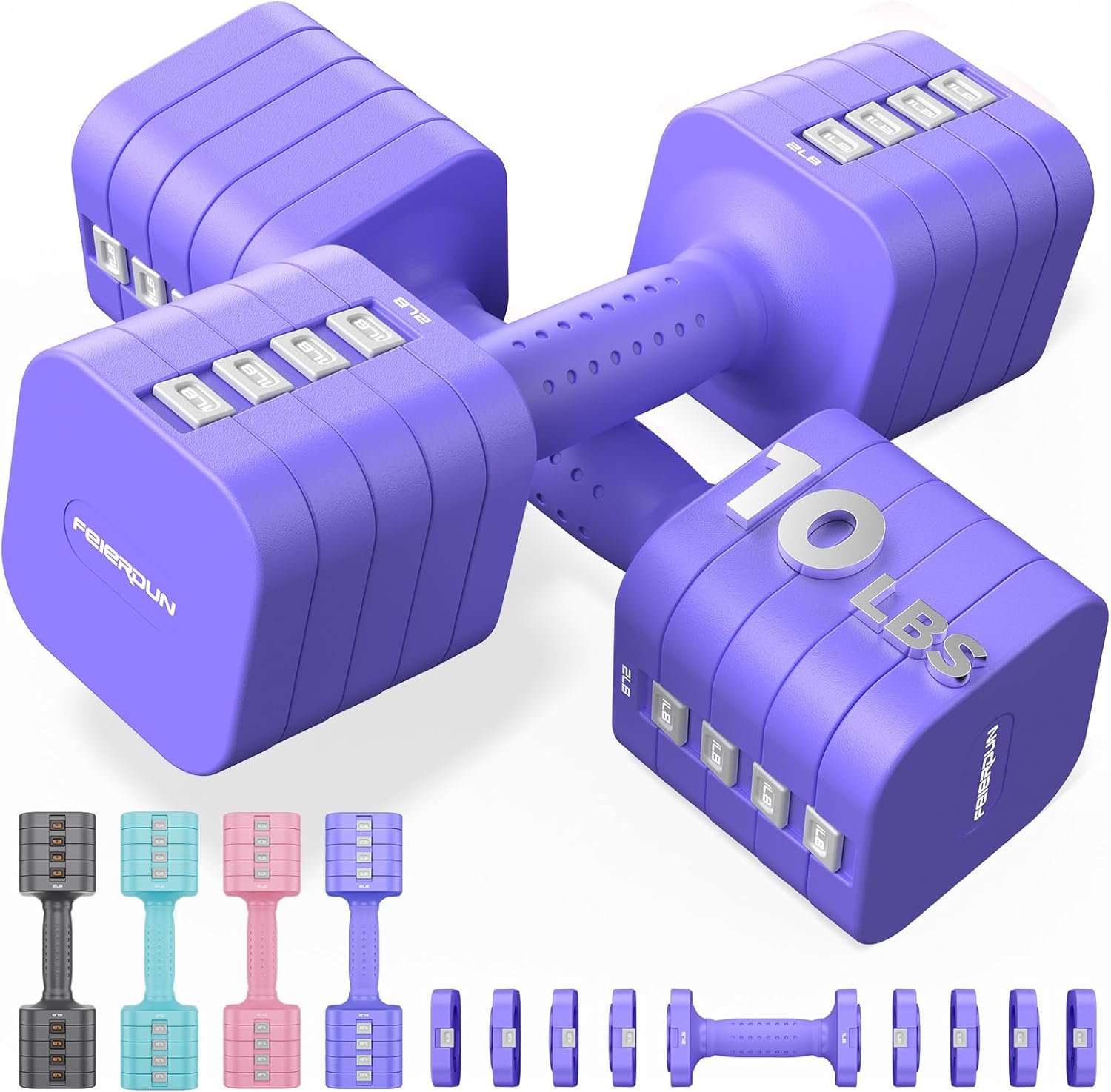 FEIERDUN 5-in-1 Adjustable Dumbbell Set of 2