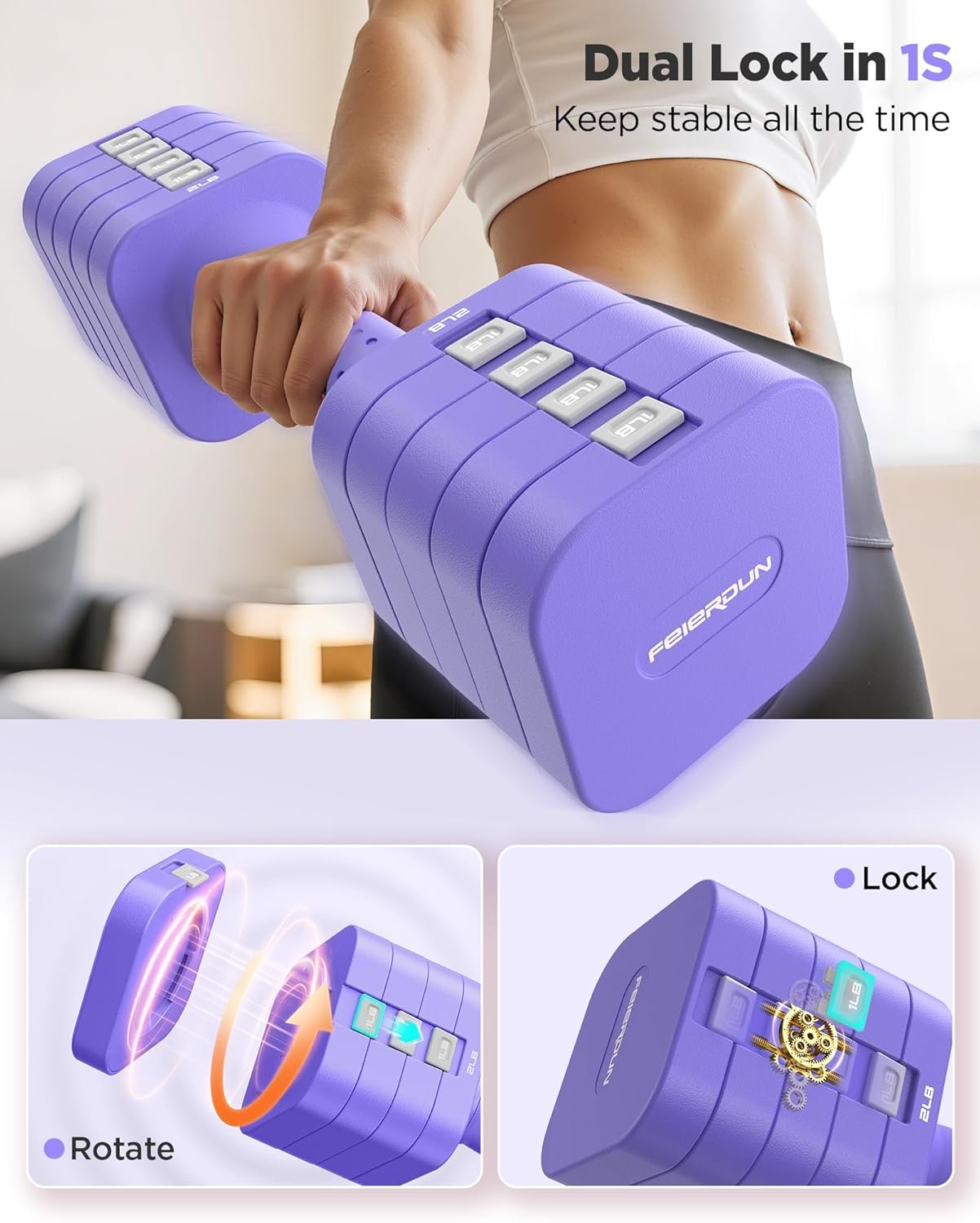 FEIERDUN 5-in-1 Adjustable Dumbbell Set of 2 - Image 4