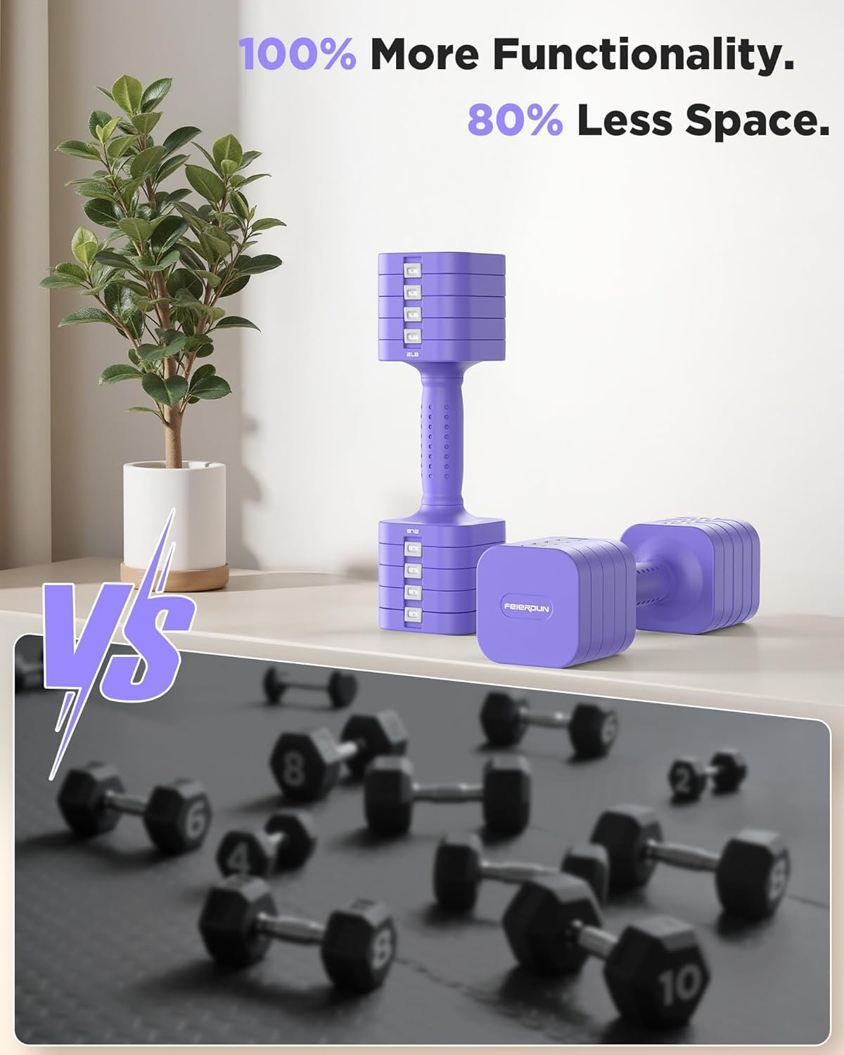 FEIERDUN 5-in-1 Adjustable Dumbbell Set of 2 - Image 8