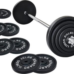 Fitvids Cast Iron Standard Weight Plates Including 5FT Standard Barbell
