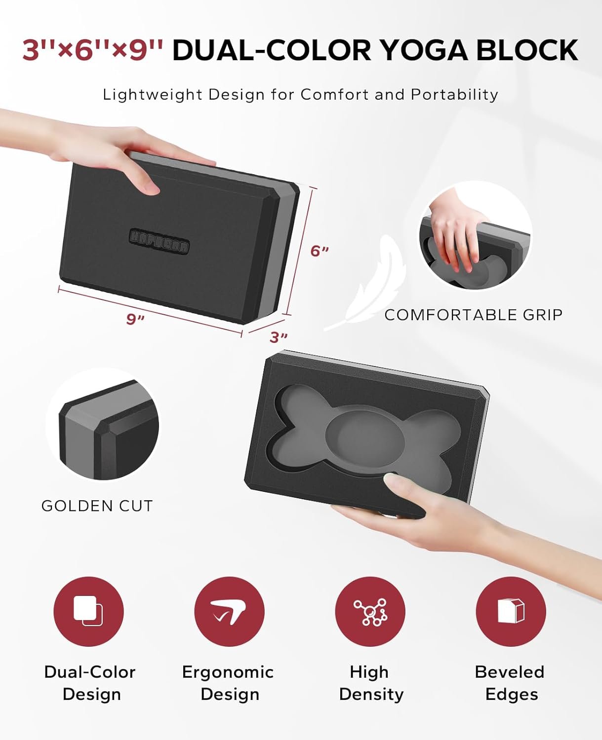 HAPBEAR Yoga Blocks 2 Pack - 9x6x3in - Image 3