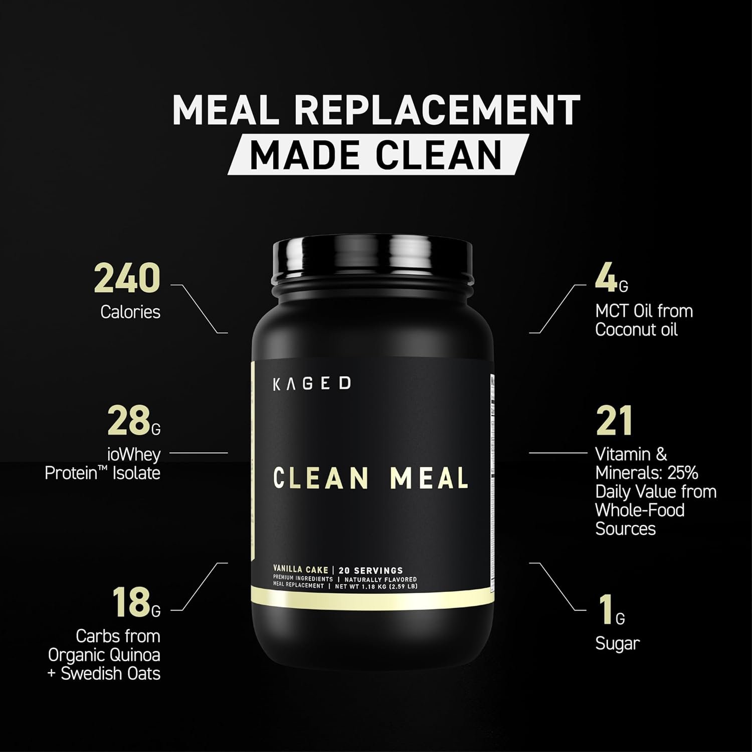 Kaged Clean Meal Powder Vanilla Cake Meal Replacement Shake - Image 4