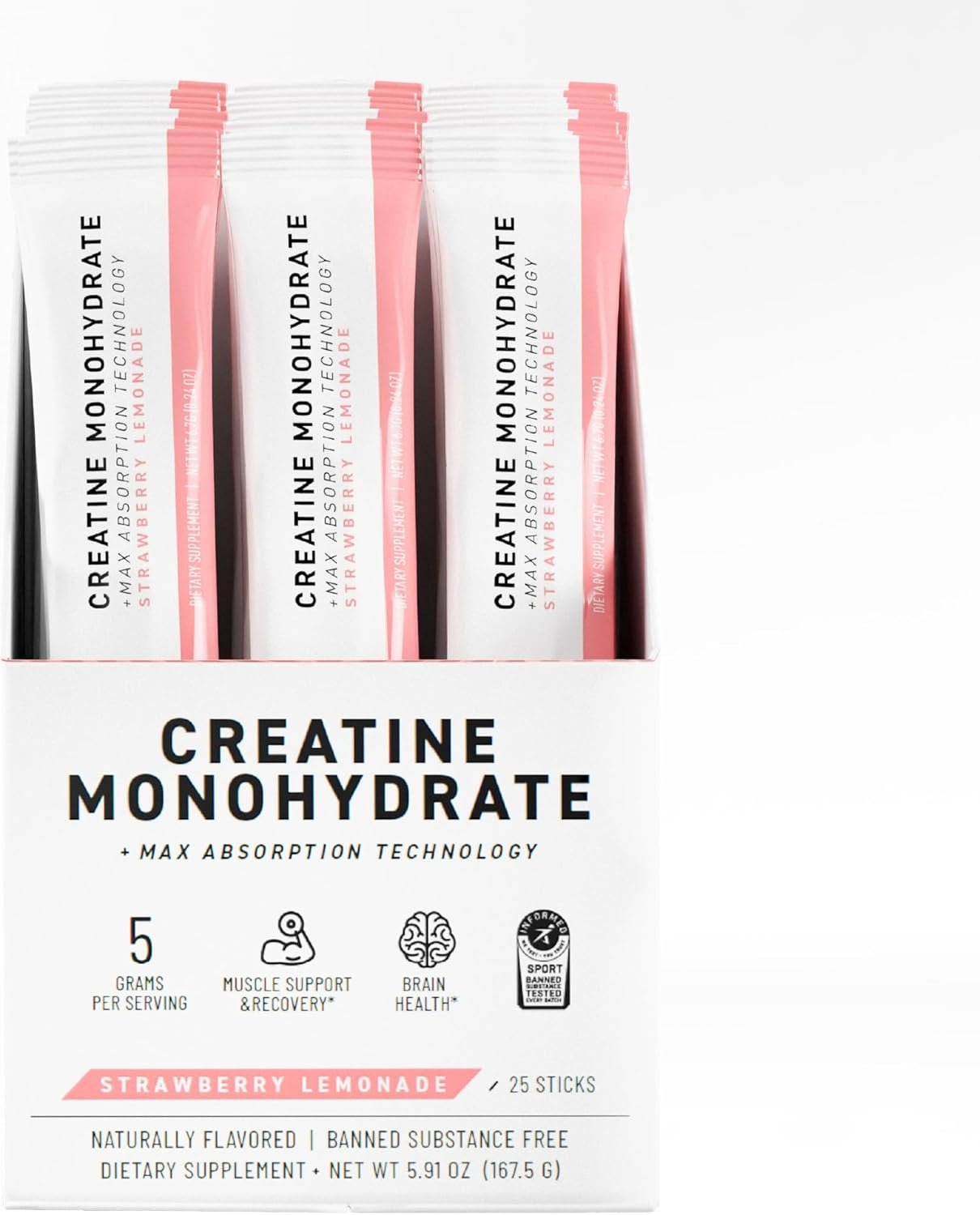 Kaged Creatine Monohydrate Micronized Powder Stick Packs Strawberry Lemonade