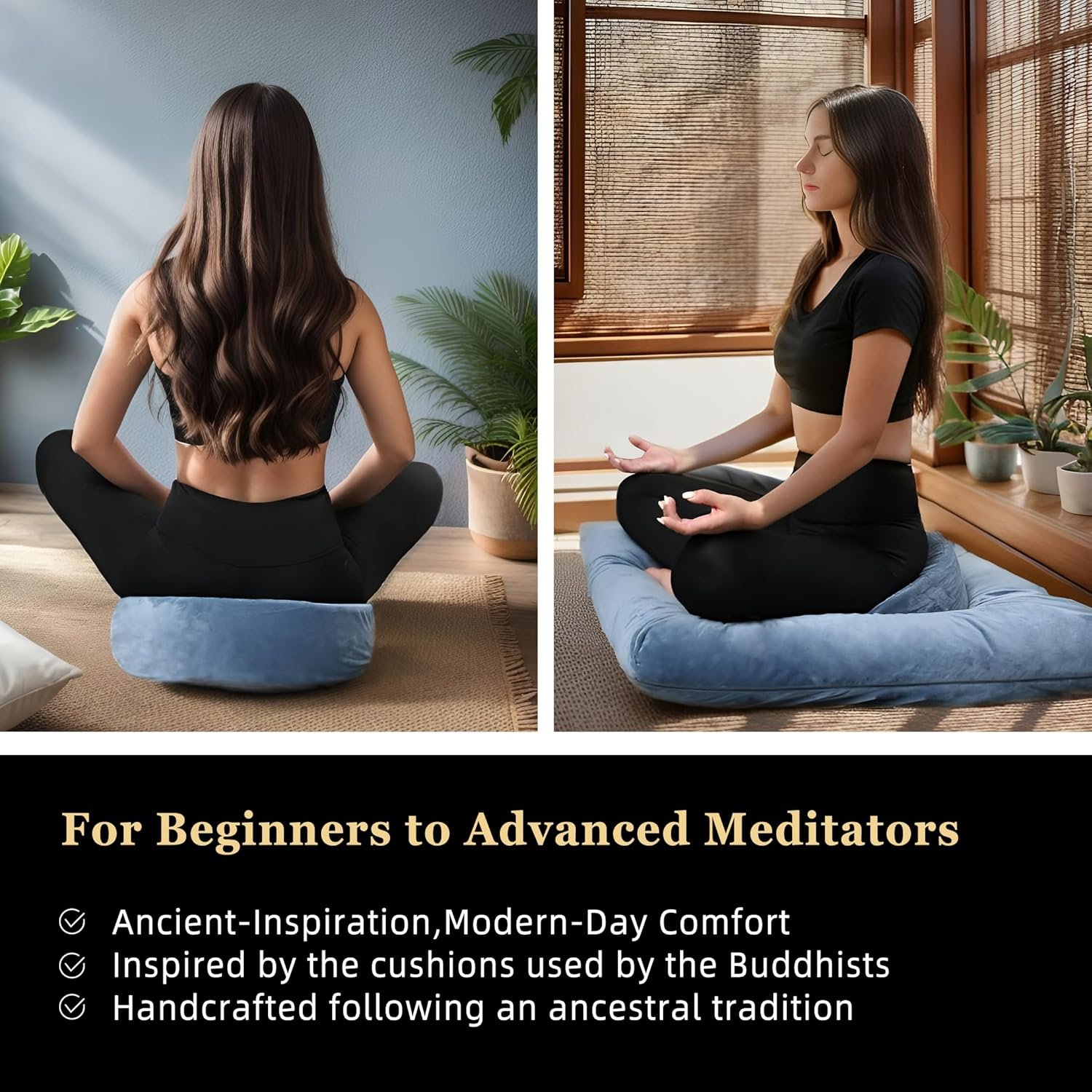 Meditation Zafu Cushion Set with Buckwheat Hulls and Memory Foam - Image 8
