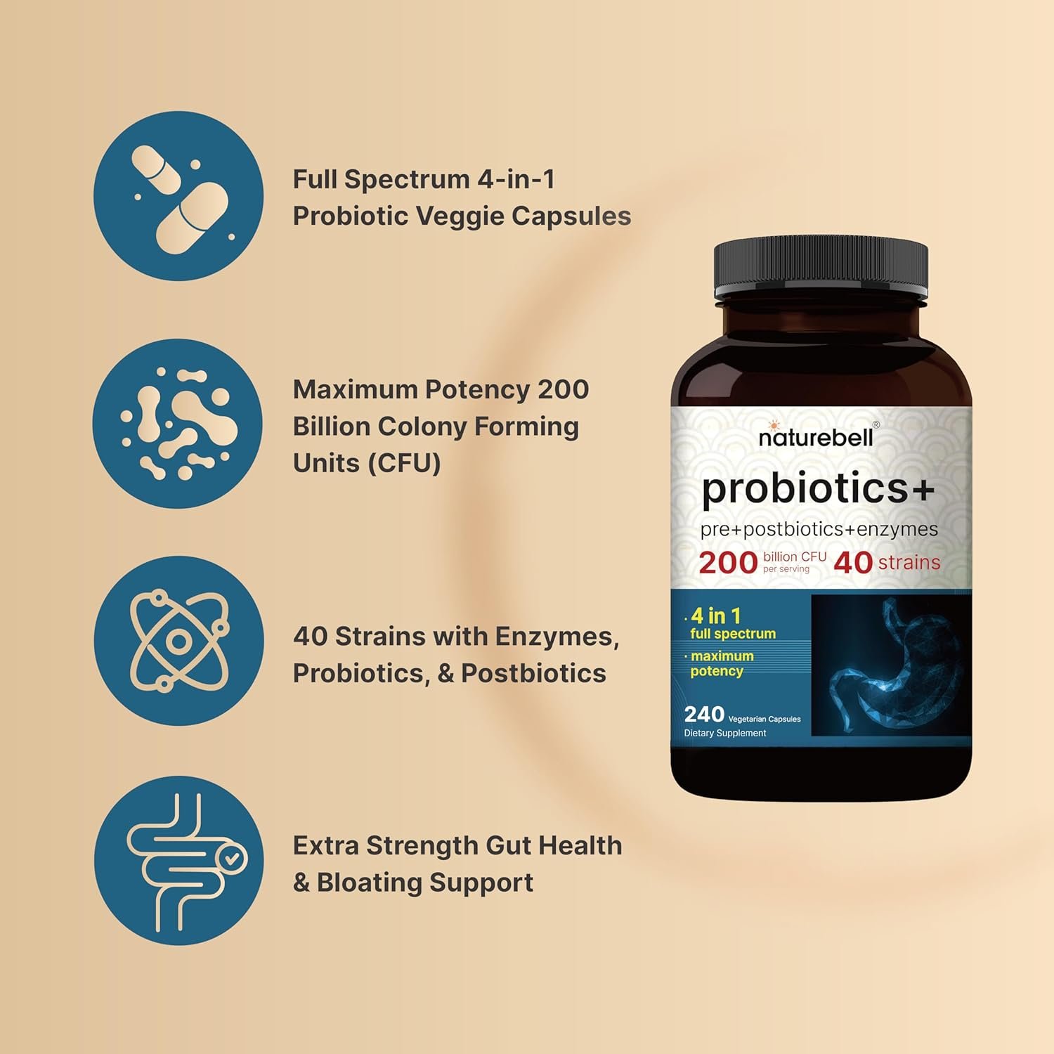 NatureBell Probiotic 200 Billion CFU 40 Strains Per Serving - Image 4