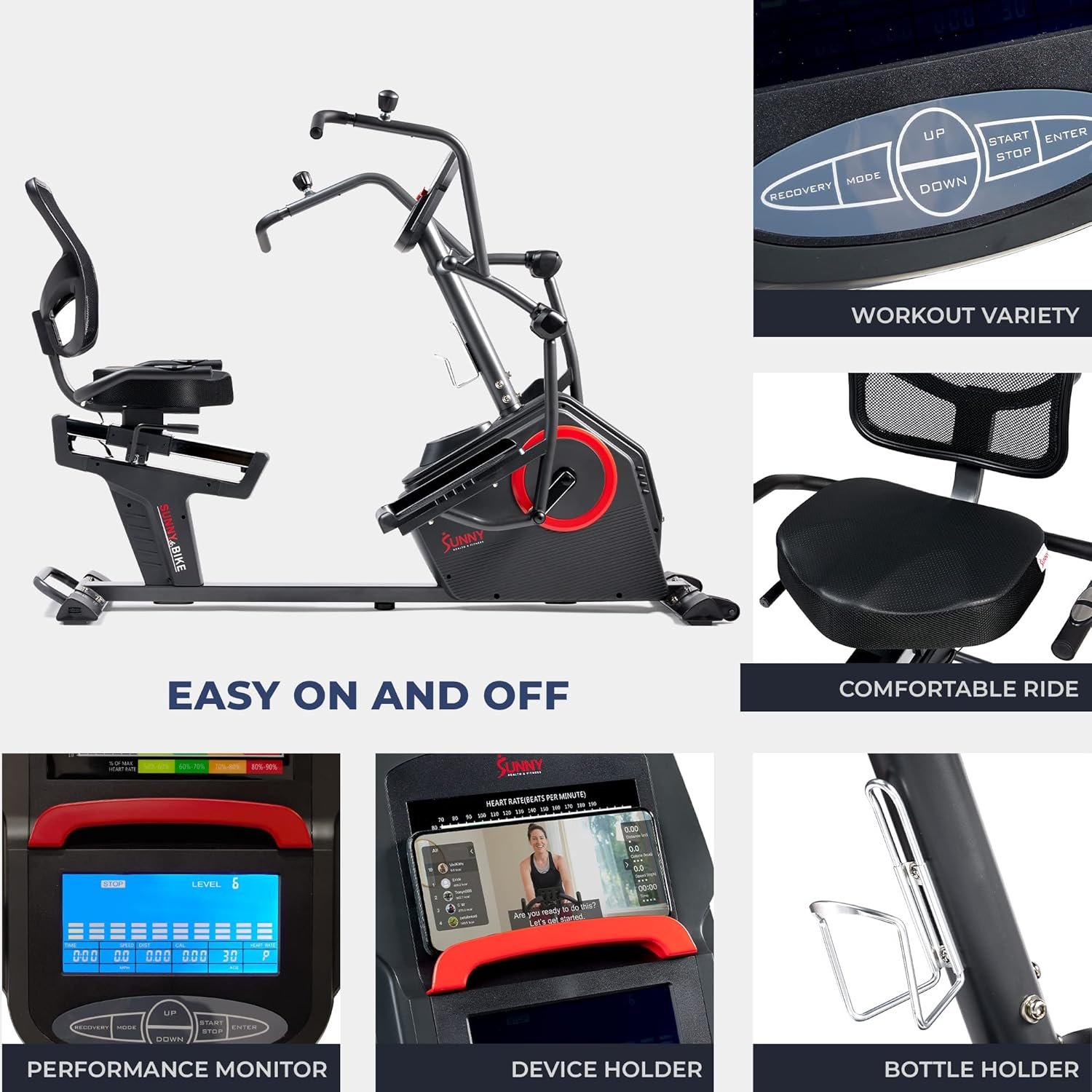 Sunny Health and Fitness Elite Recumbent Cross Trainer - Image 6