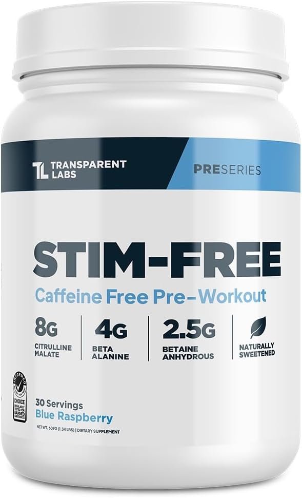 Transparent Labs Stim Free Pre-Workout Caffeine and Stim Free Blue Raspberry