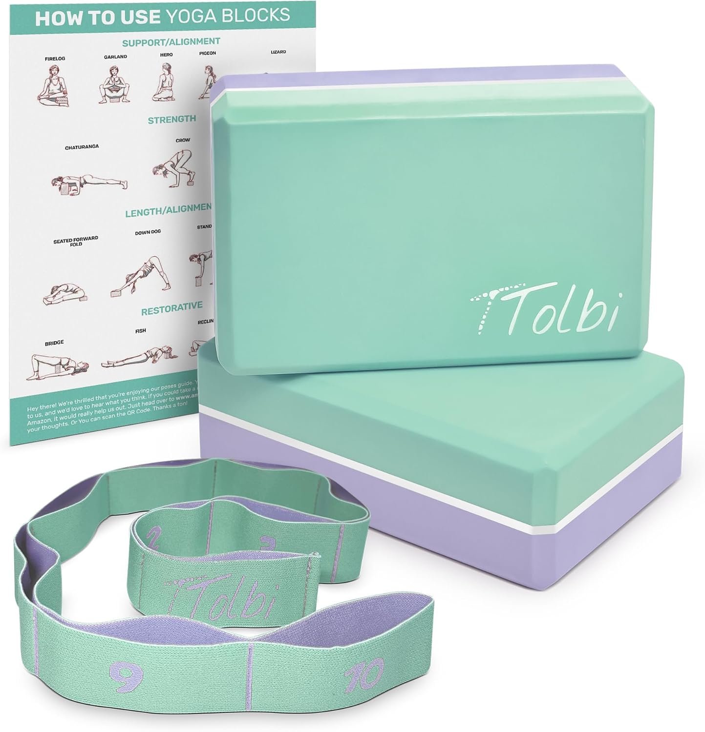 Yoga Blocks 2 Pack with Strap & Guide Non Slip EVA