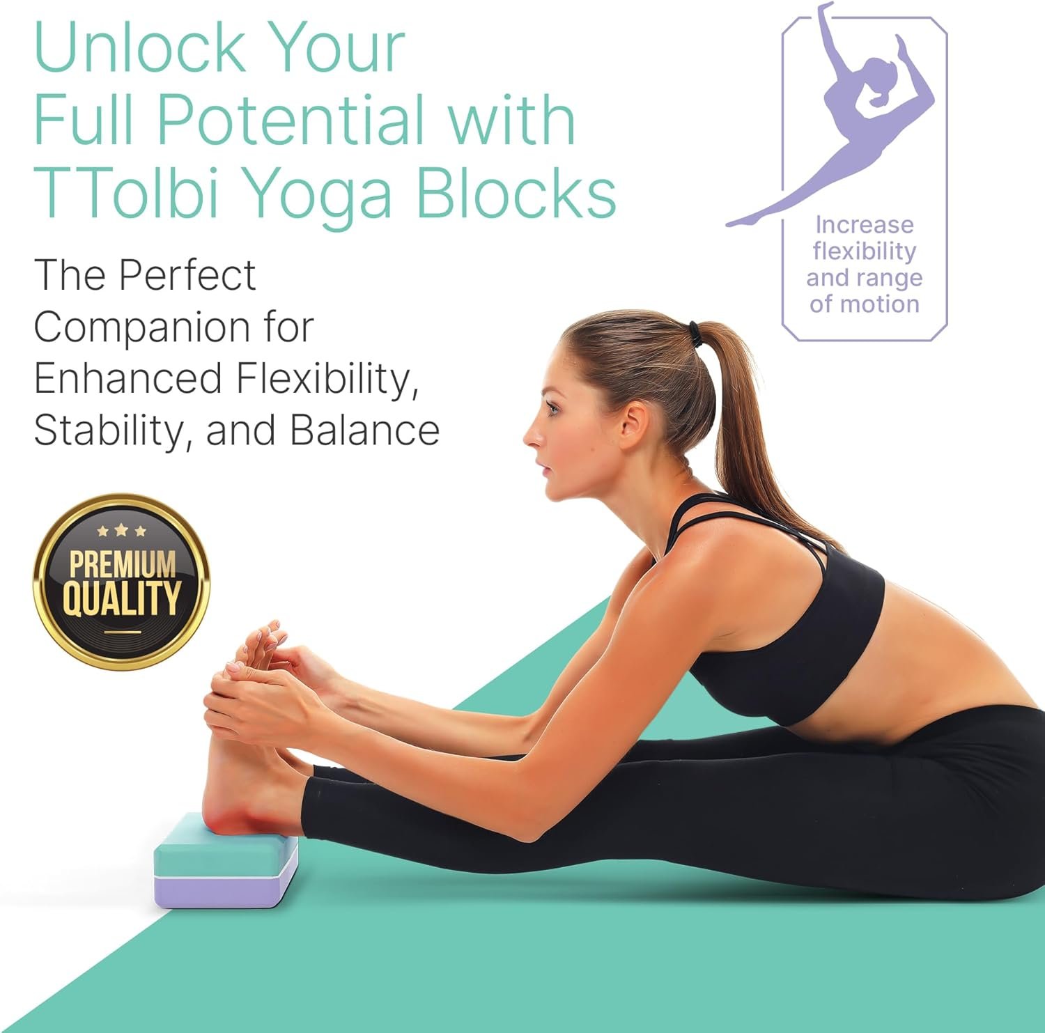 Yoga Blocks 2 Pack with Strap & Guide Non Slip EVA - Image 3