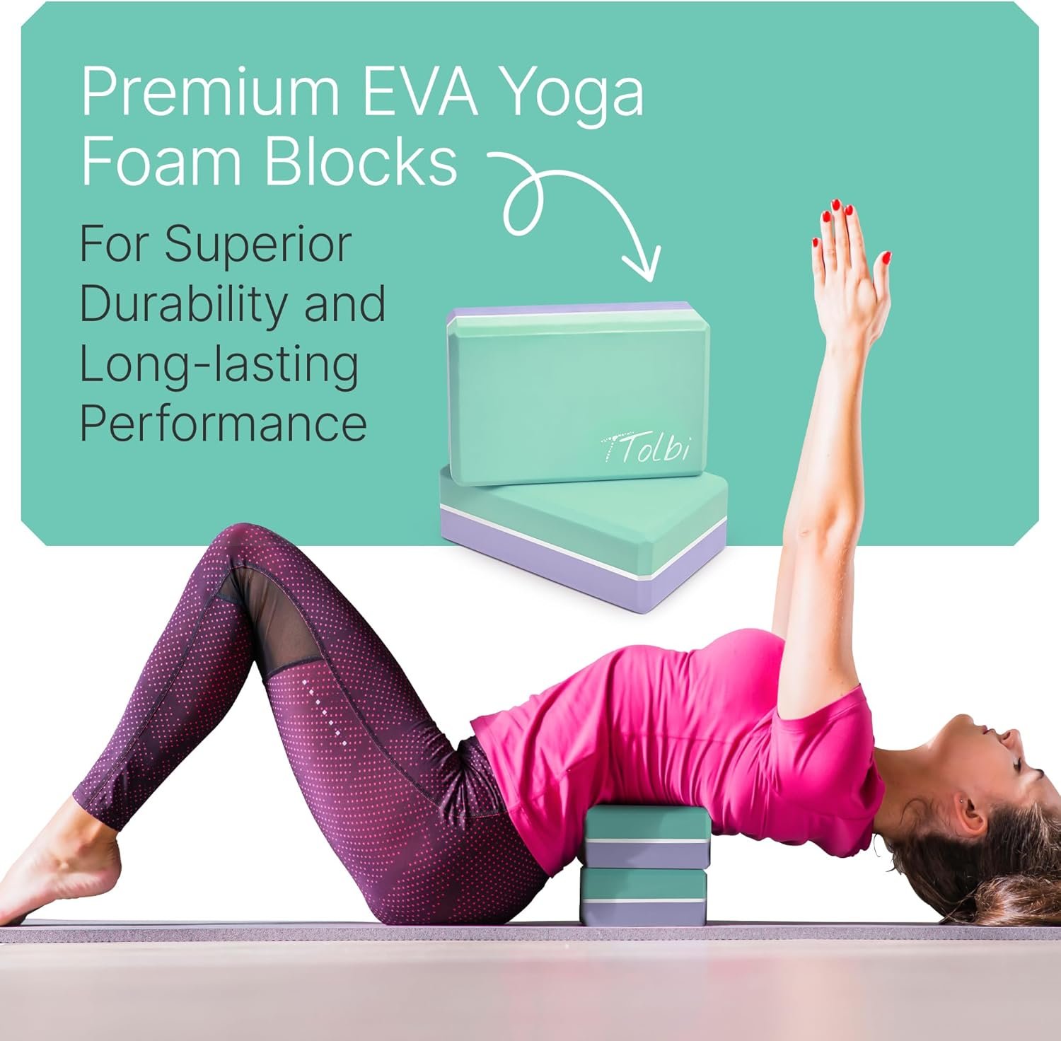 Yoga Blocks 2 Pack with Strap & Guide Non Slip EVA - Image 5