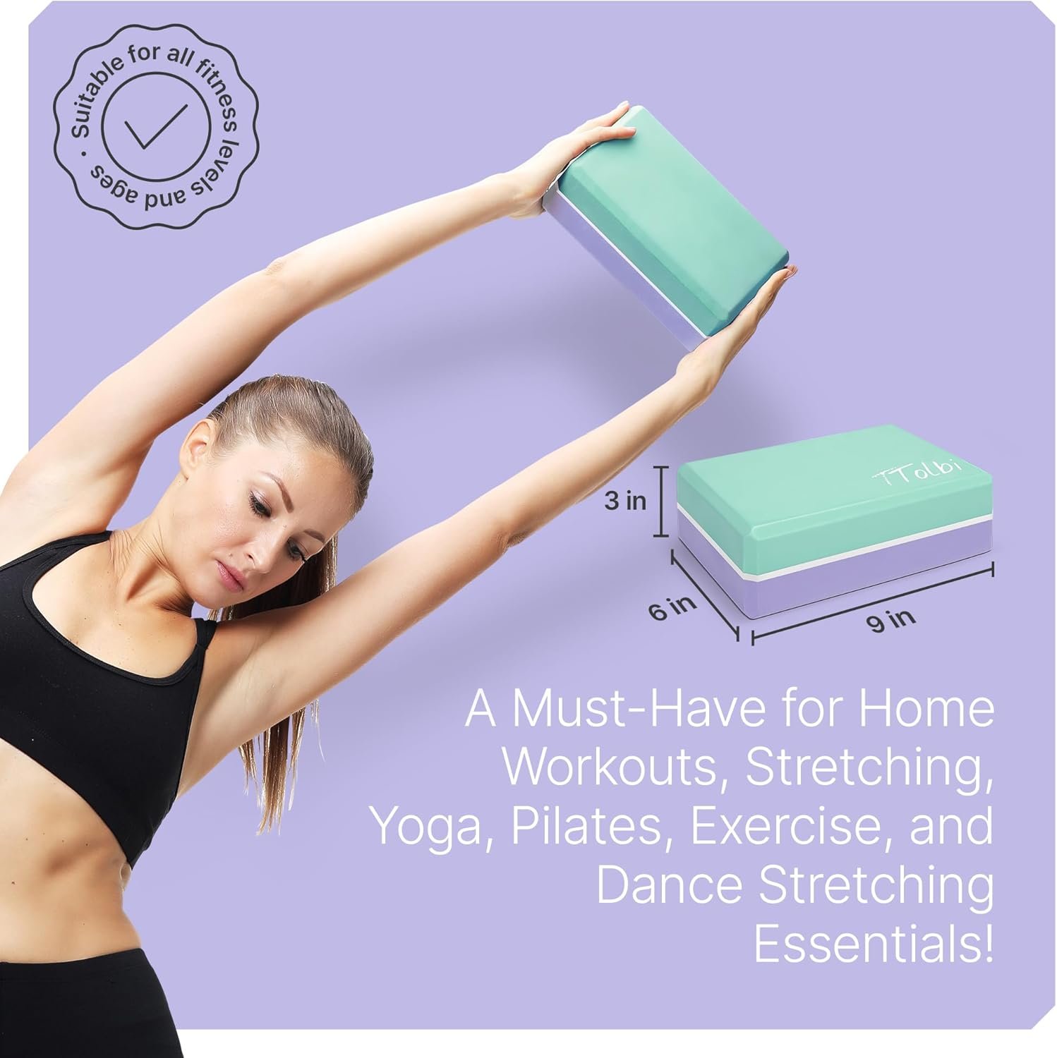 Yoga Blocks 2 Pack with Strap & Guide Non Slip EVA - Image 6